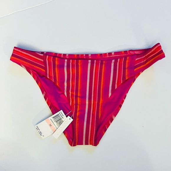 TRINA TURK Marai Ruffle Top & Hipster Bottom Bikini Set / Pink Stripe, Size 10 - Picture 4 of 13